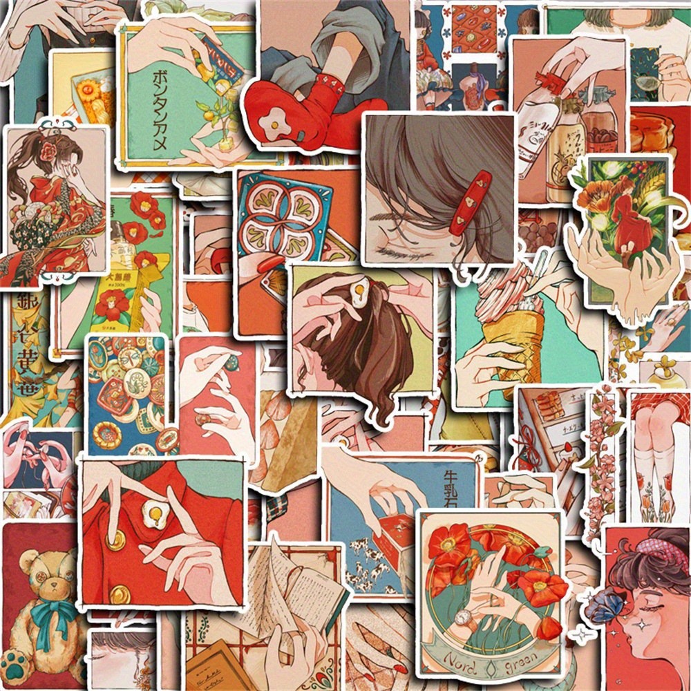 Japanese Lifestyle Japanese - 50Pcs Japanese Traditional Vintage Style Stickers